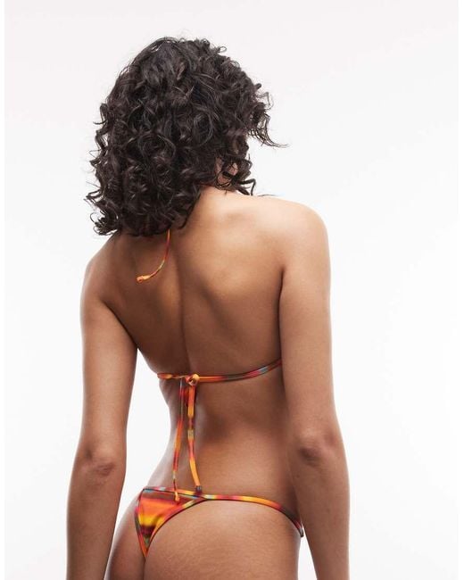 I.AM.GIA Orange Ava Halterneck Diamante Logo Striped Bikini Top