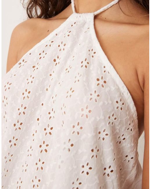 esmé studios Natural Esmee Exclusive Broderie Halter Beach Mini Dress