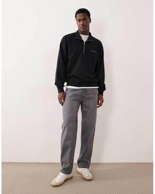 Abercrombie & Fitch Black Script Logo Premium Quarter Zip Sweatshirt for men
