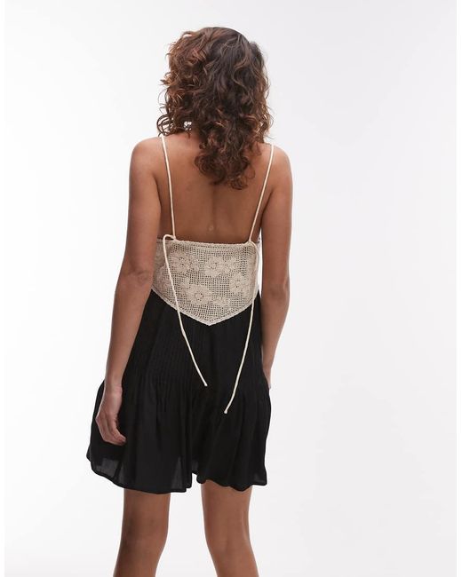 TOPSHOP White Pintucked Waist Crochet Bust Mini Dress