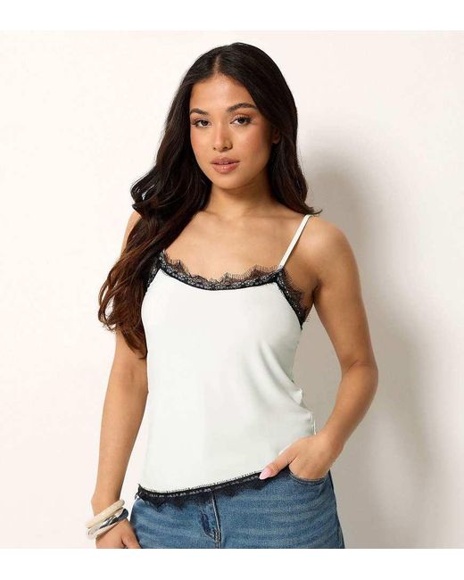 PixieGirl White Petite Lace Trim Asymmetric Vest Top