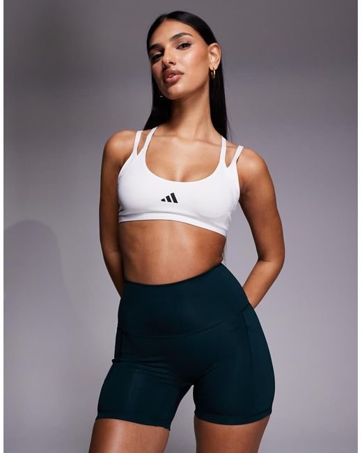 Adidas Originals Blue Adidas Training Optime Double Strap Light Support Sports Bra