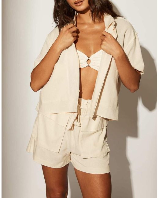 South Beach Natural Linen Blend Utility Beach Shirt