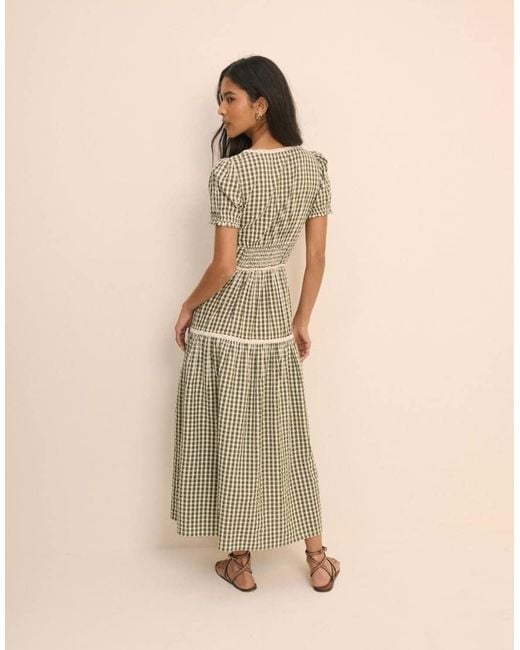 Nobody's Child Green Gingham Lace Trim Dara Midi Dress