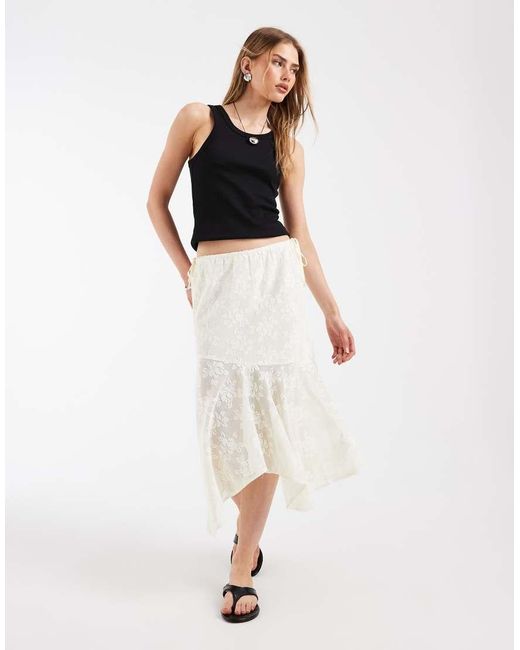 Muse Assembly Gray Mindy Jacquard Hankerchief Hem Midi Skirt