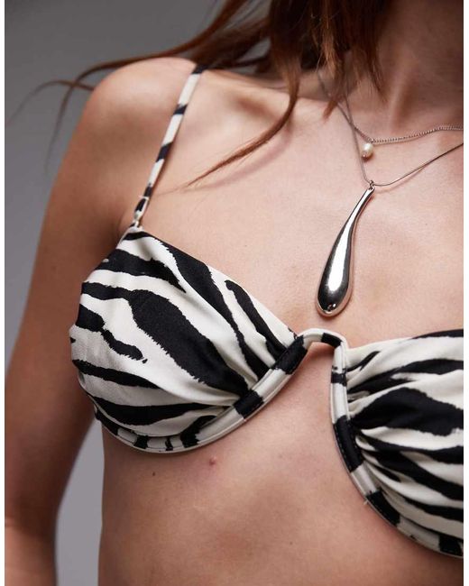 Top Bikini Strutturato Zebrato di Mango in Black