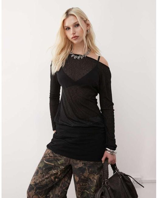 Collusion Black Off Shoulder Slouch Mini Dress