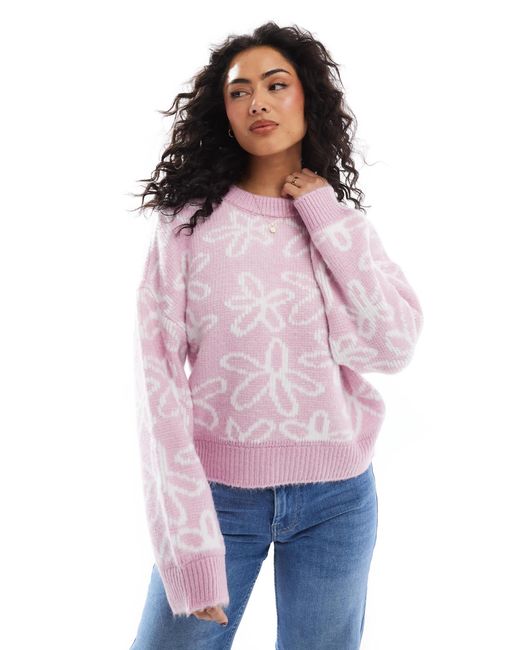 Pull en maille à motif fleurs ASOS en coloris Red