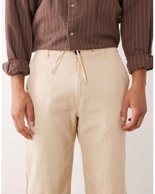 SELECTED Brown Linen Blend Trousers for men