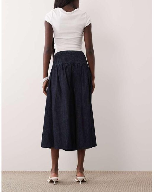 ASOS Blue Denim Culotte Jeans With Shirred Waistband