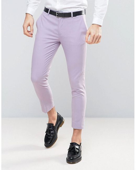 ASOS Asos Super Skinny Crop Smart Pants In Light Purple for men