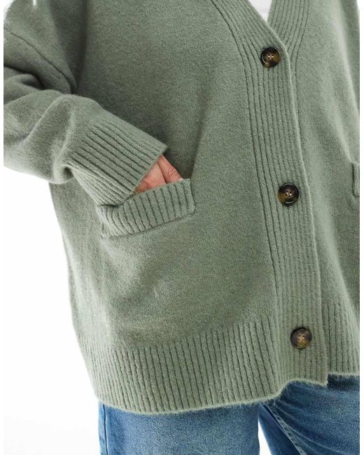 Monki Green Knit Button Front Cardigan