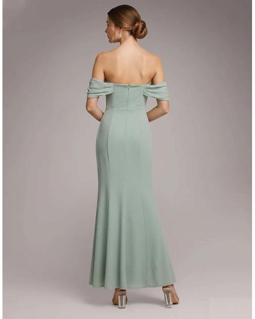 Goddiva Green Petite Bardot & Chiffon Cowl Maxi Dress