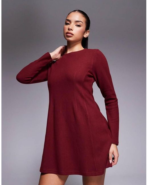 ASOS Red Supersoft Long Sleeve Fit And Flare Mini Dress