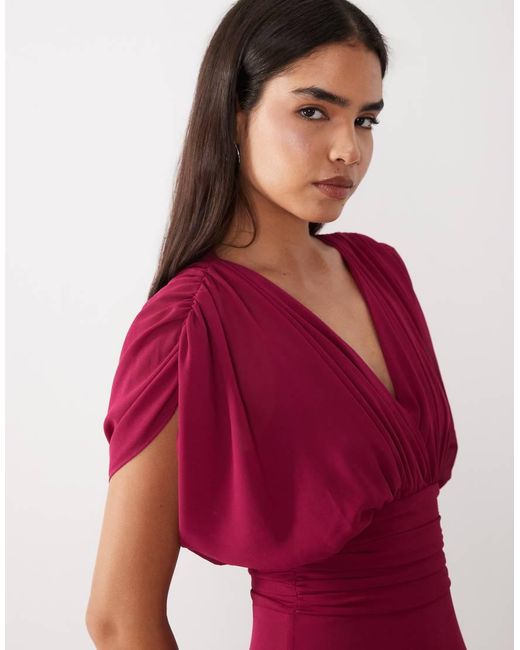 TFNC London Red Bridesmaid Pleated Chiffon Maxi Dress