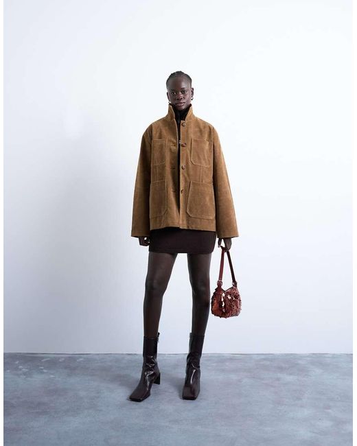 TOPSHOP White Faux Suede Boxy Casual Shacket