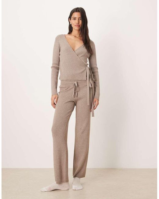 Gina Tricot Natural Long Sleeve V Neck Fine Knitted Wrap Cardigan