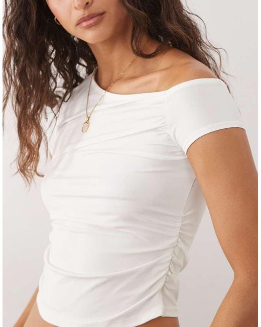 New Look White Fallen Shoulder Polyamide Top