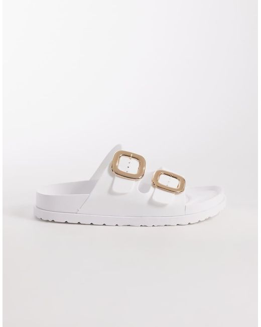 London Rebel White Astra Double Buckle Sandals
