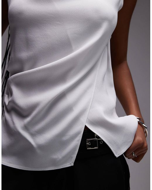 Mango Gray Wrap Front Satin Sleeveless Top