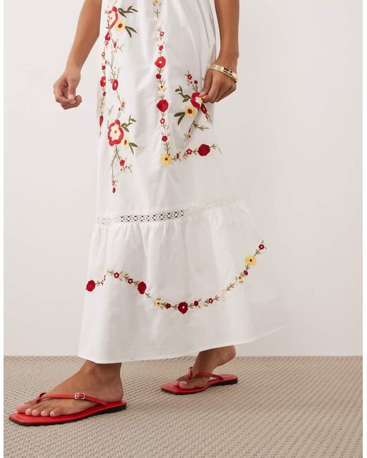 Miss Selfridge White Lace Insert Embroidered Maxi Dress