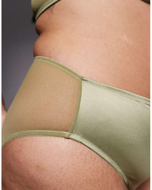 ASOS Green Asos Design Curve Fern Clean Satin High Waist Brief With Sheer Mesh Back