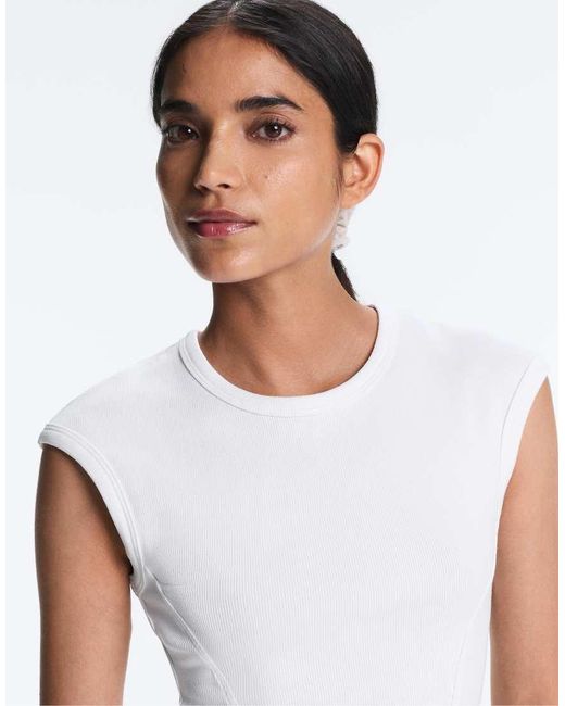 Oysho White Short-sleeved Rib Top With Cotton And Modal