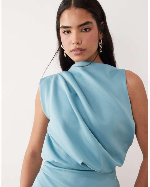 ASOS Blue Draped Structured Midi Dress With Split