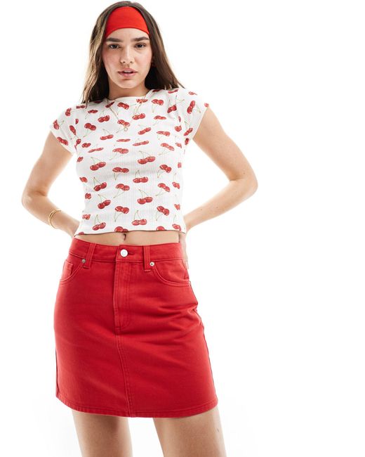 ASOS Red Denim High Waist Mini Skirt
