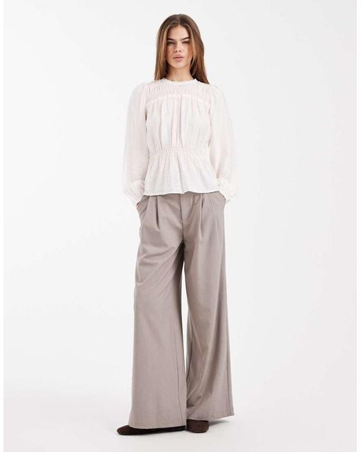 New Look White Shirred Crew Neck Blouse