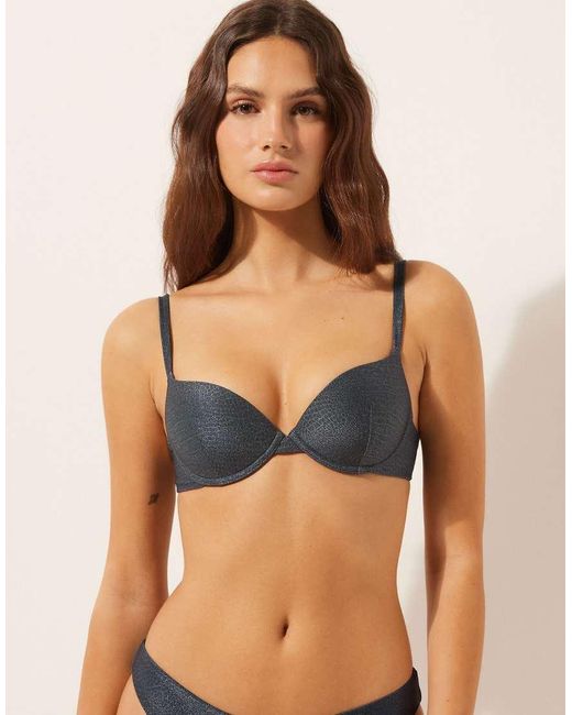 Calzedonia Blue Push-Up Bikini Top Glowing Python