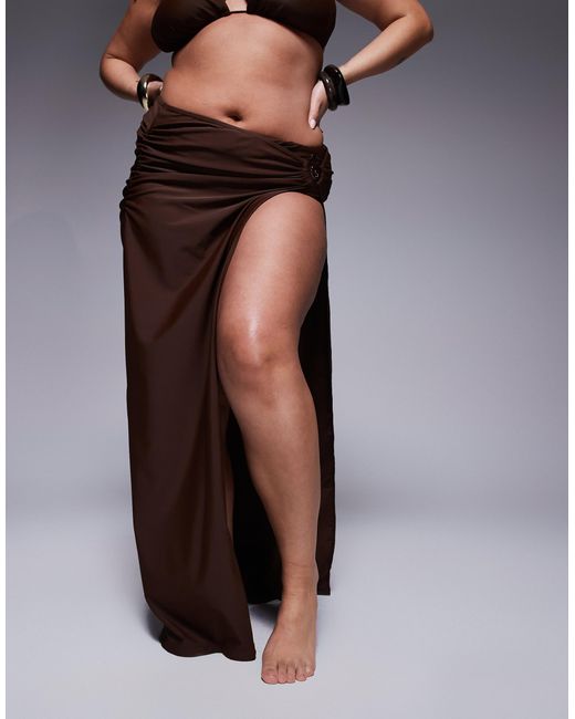 Moda Minx Brown Curve Wrap Maxi Skirt