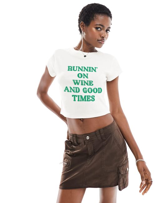 ASOS White Rib Baby Tee With Wine And Good Time Slogan Graphic