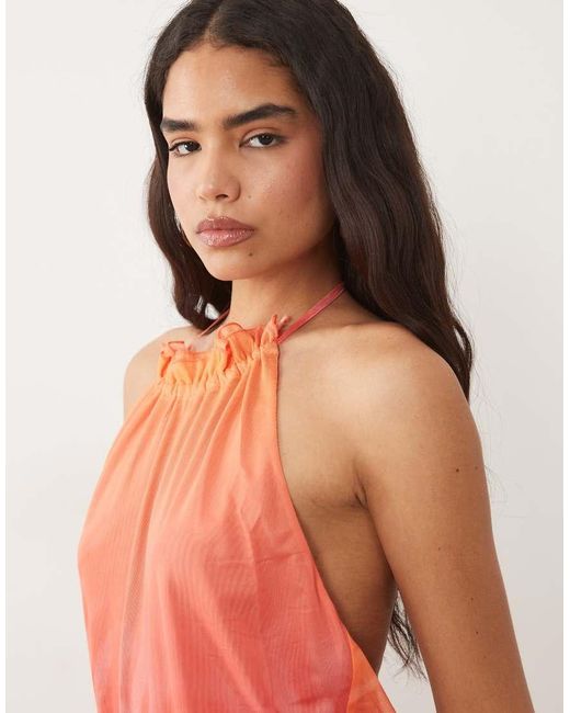 I.AM.GIA Red Aria Mesh Halterneck Ruffle Hem Mini Dress