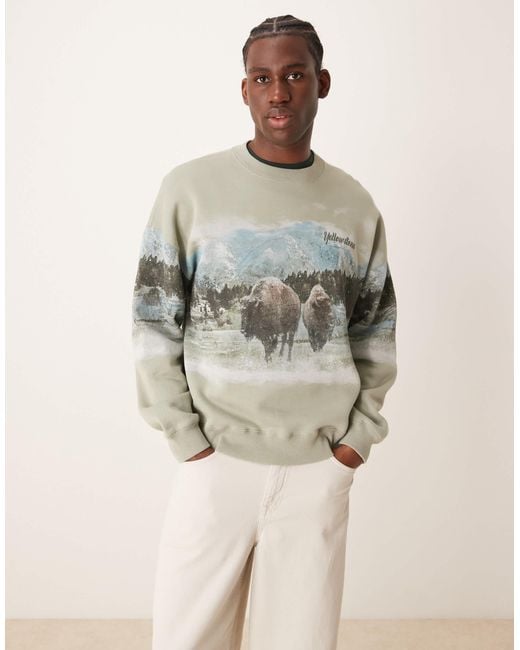 Abercrombie & Fitch Natural National Parks Yellowstone Print Sweatshirt for men