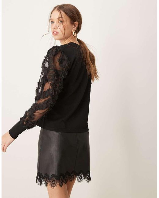Jdy Black Mesh Flowers Sleeve Jumper