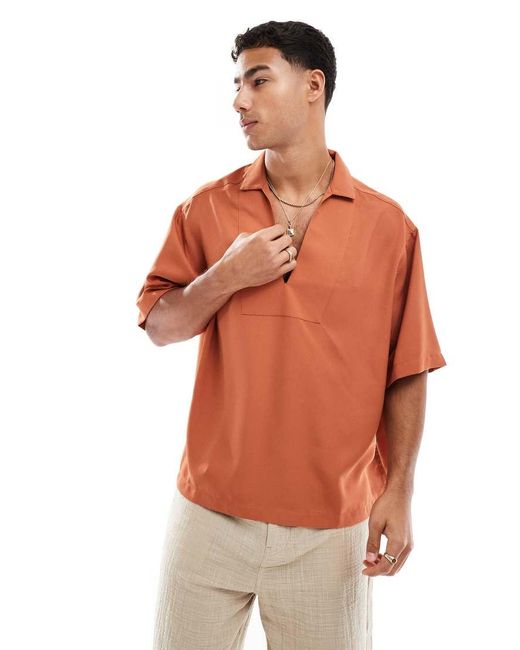 Camicia Oversize Squadrata Color Ruggine Con Bordi Grezzi di ASOS in Brown da Uomo