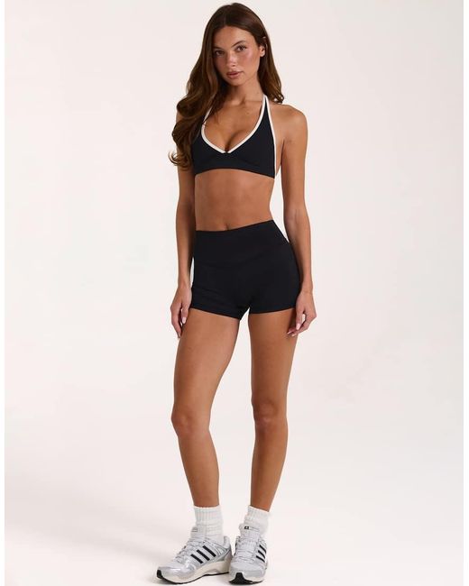 BO+TEE Black Soft Active Halter Neck Contrast Detail Sports Bra