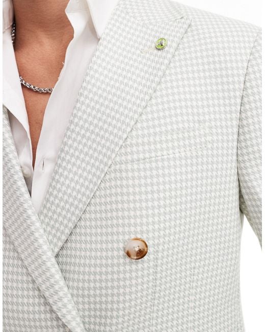 Twisted Tailor White Dogstooth Double Breasted Suit Jacket for men