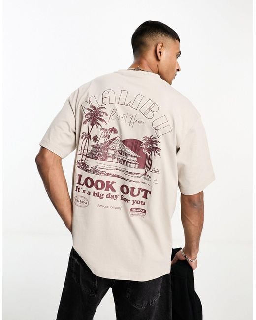 Pull&Bear Natural Printed Malibu T-shirt for men