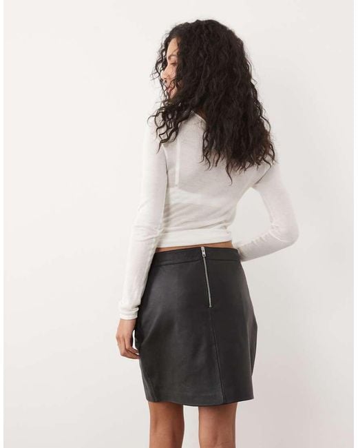 Barney's Originals Natural Classic Leather Mini Skirt