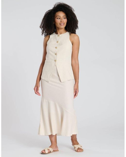 South Beach White Linen Blend Midi Skirt