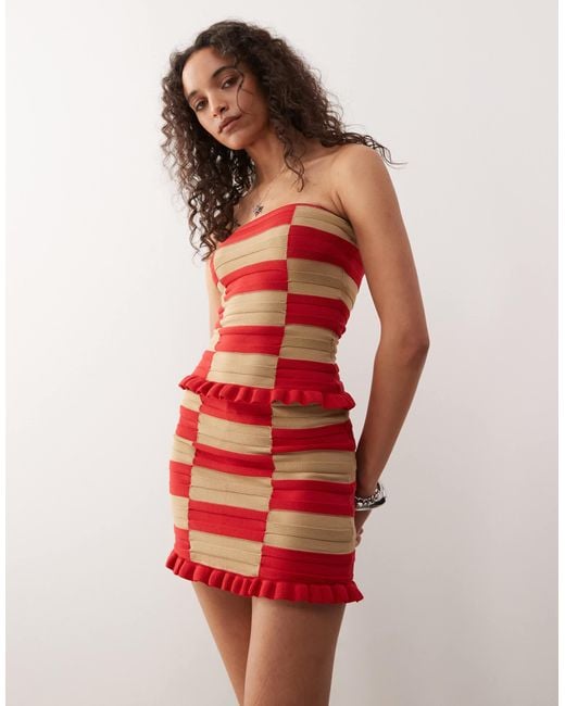 Collusion Pink Knitted Checkerboard Mini Skirt Top