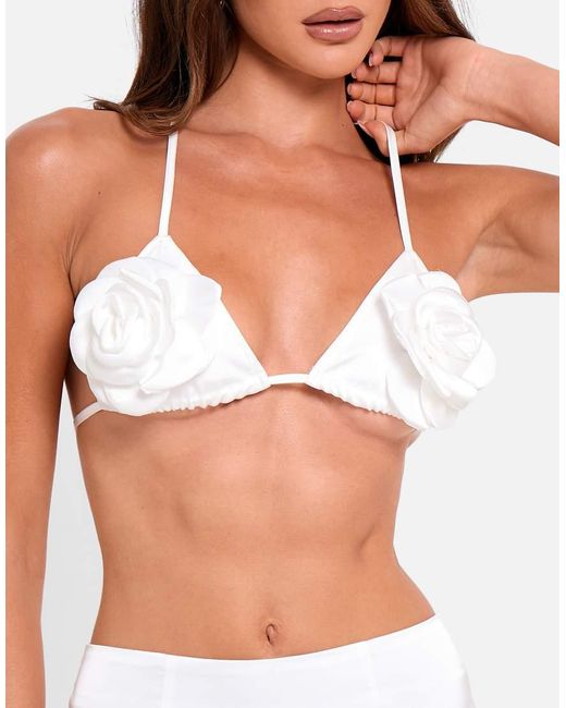 Public Desire White Bridal Bralet Top With Floral Corsage