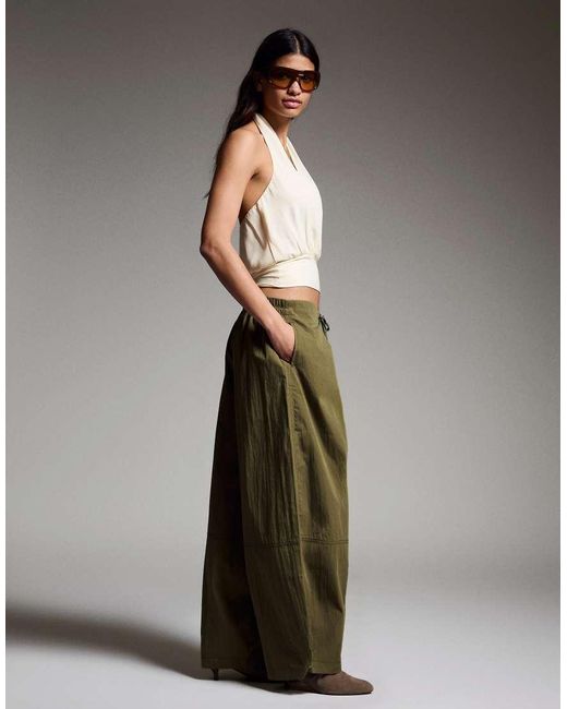 Bershka Green Technical Pleated Trousers