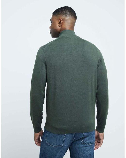 River Island Green Slim Fit Half Zip Jumper for men