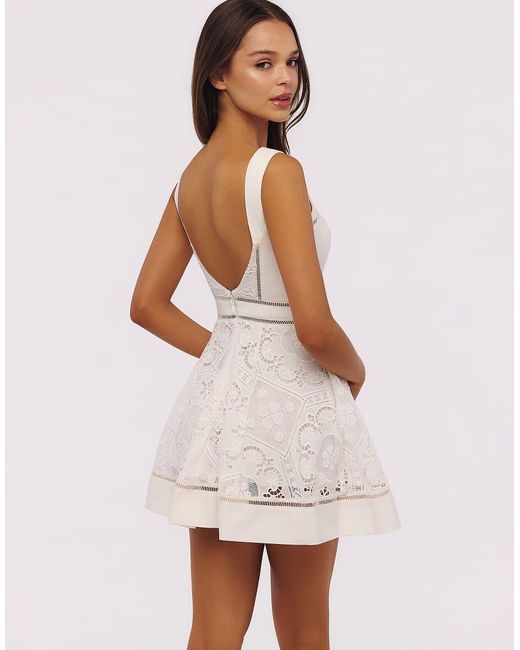 House Of Cb White Ava Custom Lace Cotton Broderie Anglaise Mini Sundress