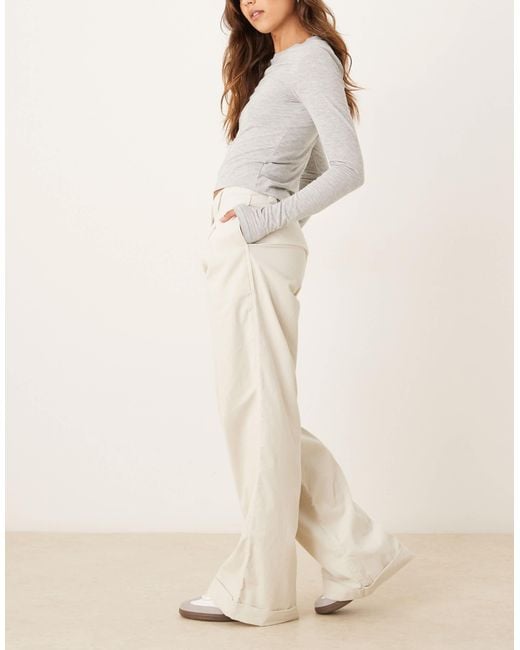 ASOS Natural Turn Up Hem Wide Leg Cord Trousers