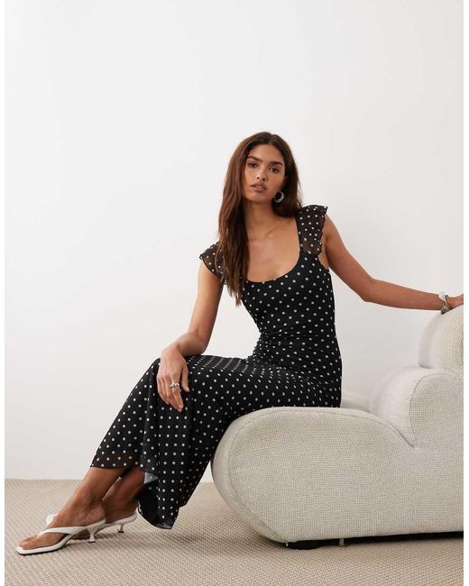 Princess Polly Black Sandberg Frill Sleeve Maxi Dress