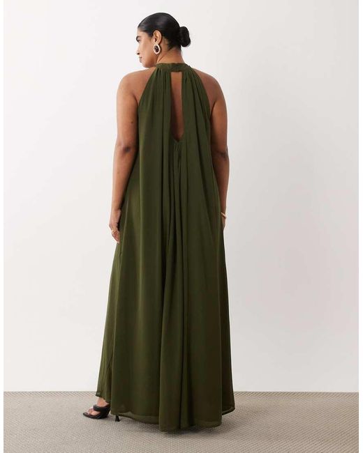 Lace & Beads Plus Green Sleeveless Choker Detail Trapeze Maxi Dress